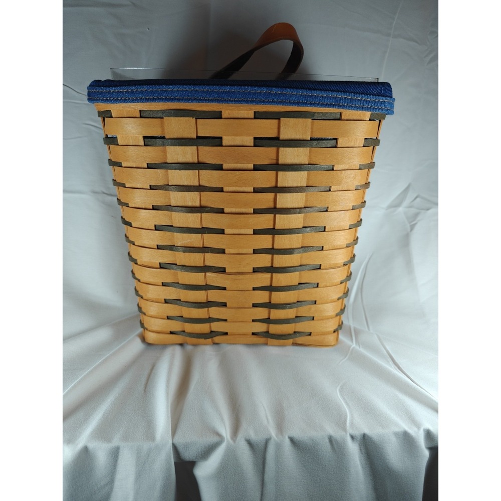 New Rare 1996 Longaberger Heartland Medium Key Basket w/ Denim Liner & Protector